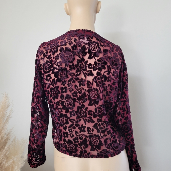 Velvet sheer floral cardigan burgrundy - Picture 4 of 9